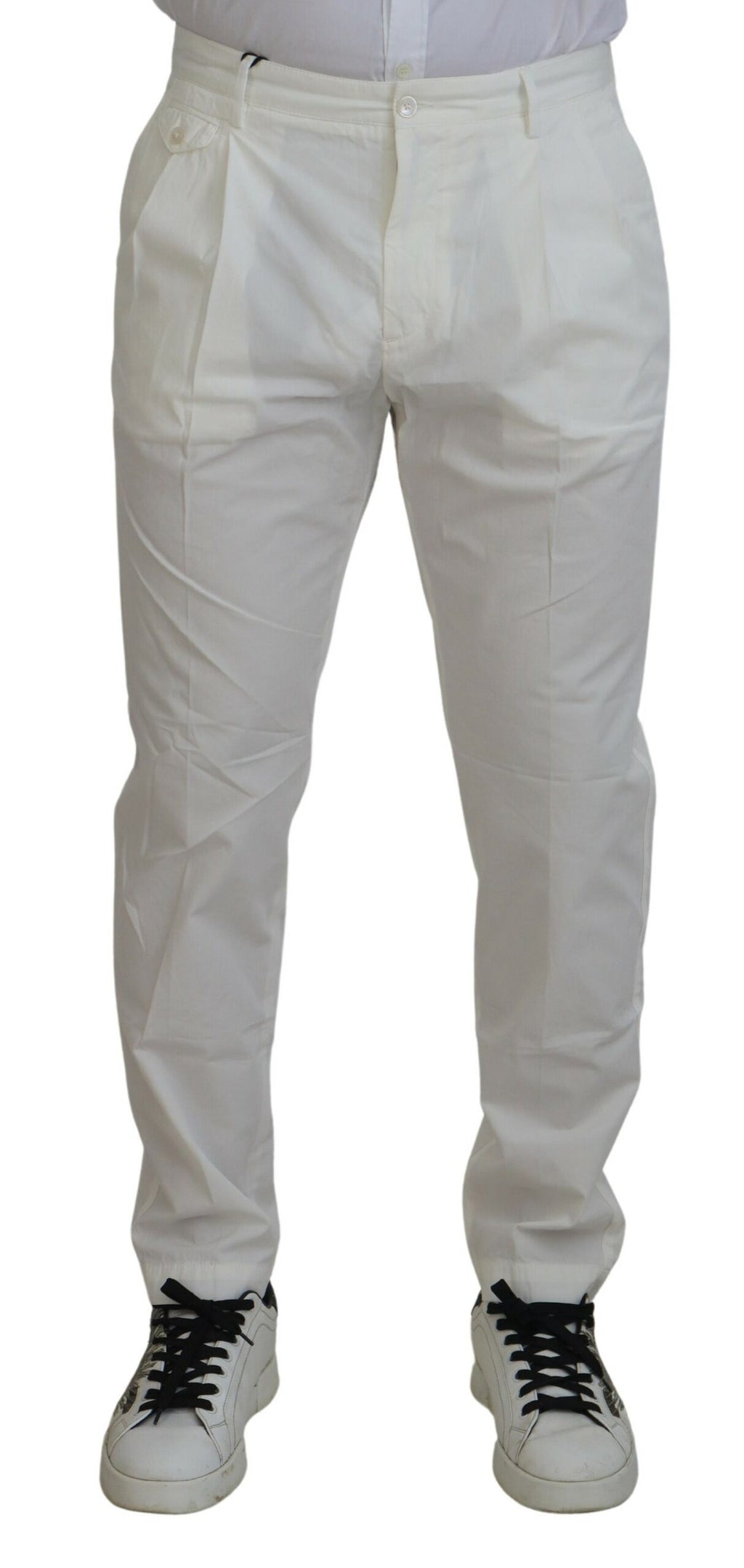 Pantalon chino skinny en coton blanc de Dolce & Gabbana, style élégant et ajusté, visible en détail dans l'image.