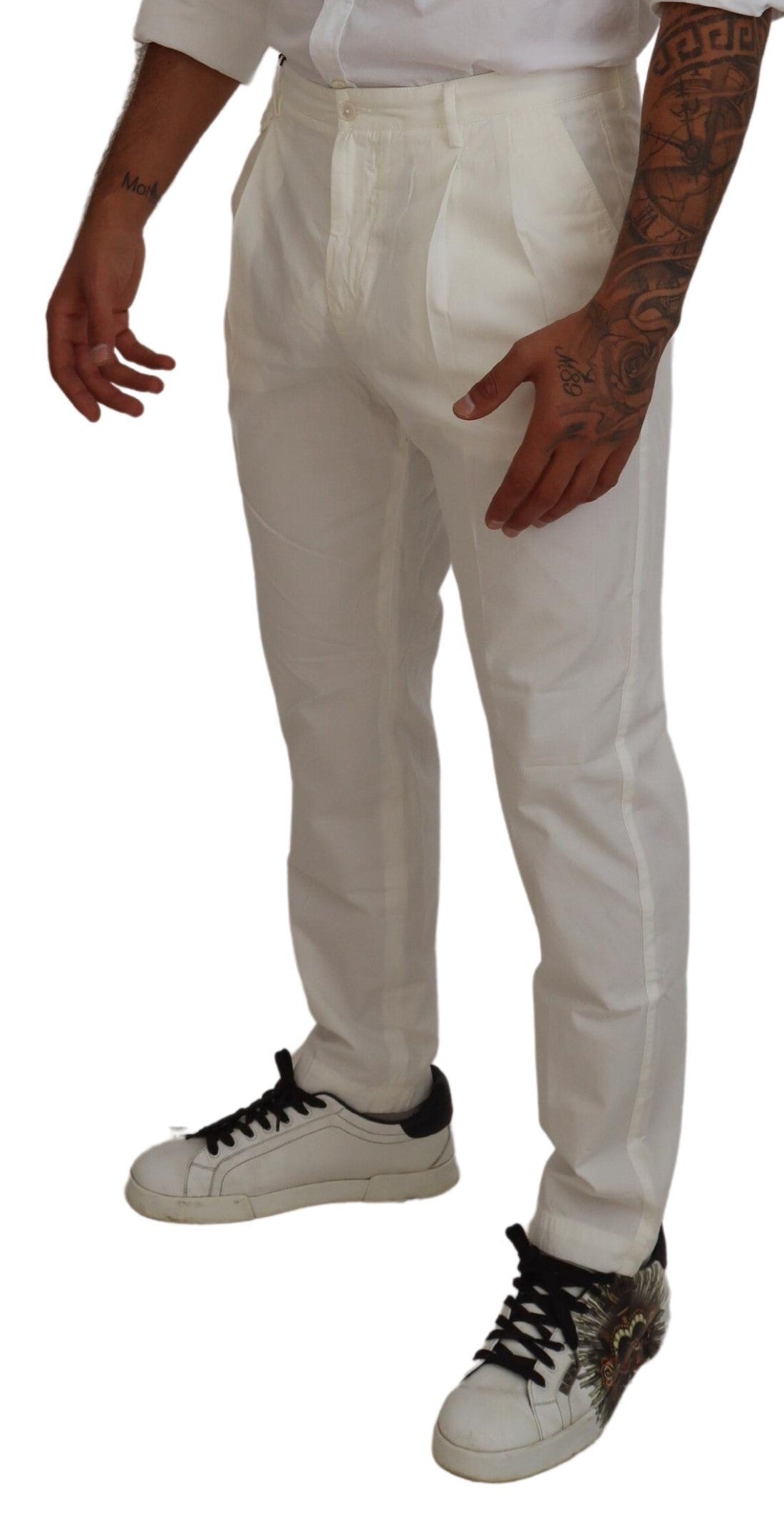 Pantalon chino skinny en coton blanc de Dolce & Gabbana, vêtements pour homme, vue frontale.