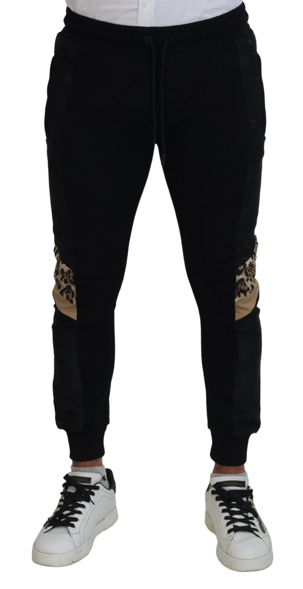 Pantalons jogger skinny en polyester noir pour homme de Dolce & Gabbana, détails modernes et style élégant.