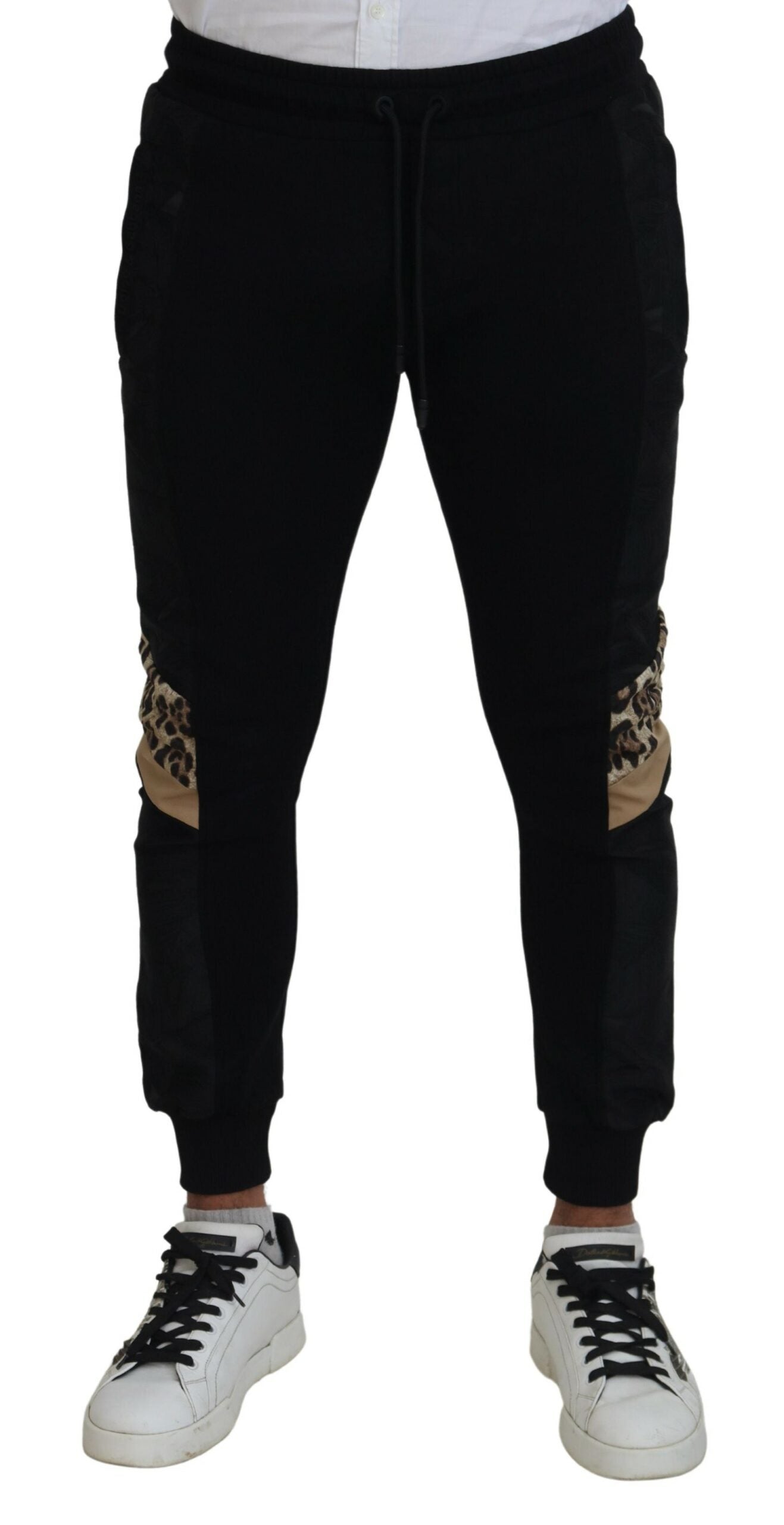 Pantalons jogger skinny en polyester noir pour homme de Dolce & Gabbana, détails modernes et style élégant.