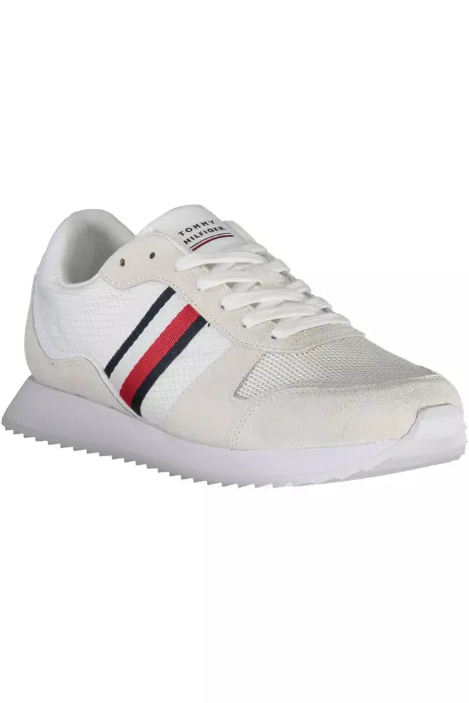 Sneakers en polyester blanc Tommy Hilfiger avec semelle blanche et design classique pour homme.
