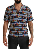 Chemise à manches courtes Dolce & Gabbana multicolore avec motif plage, confortable et élégante pour l'été.