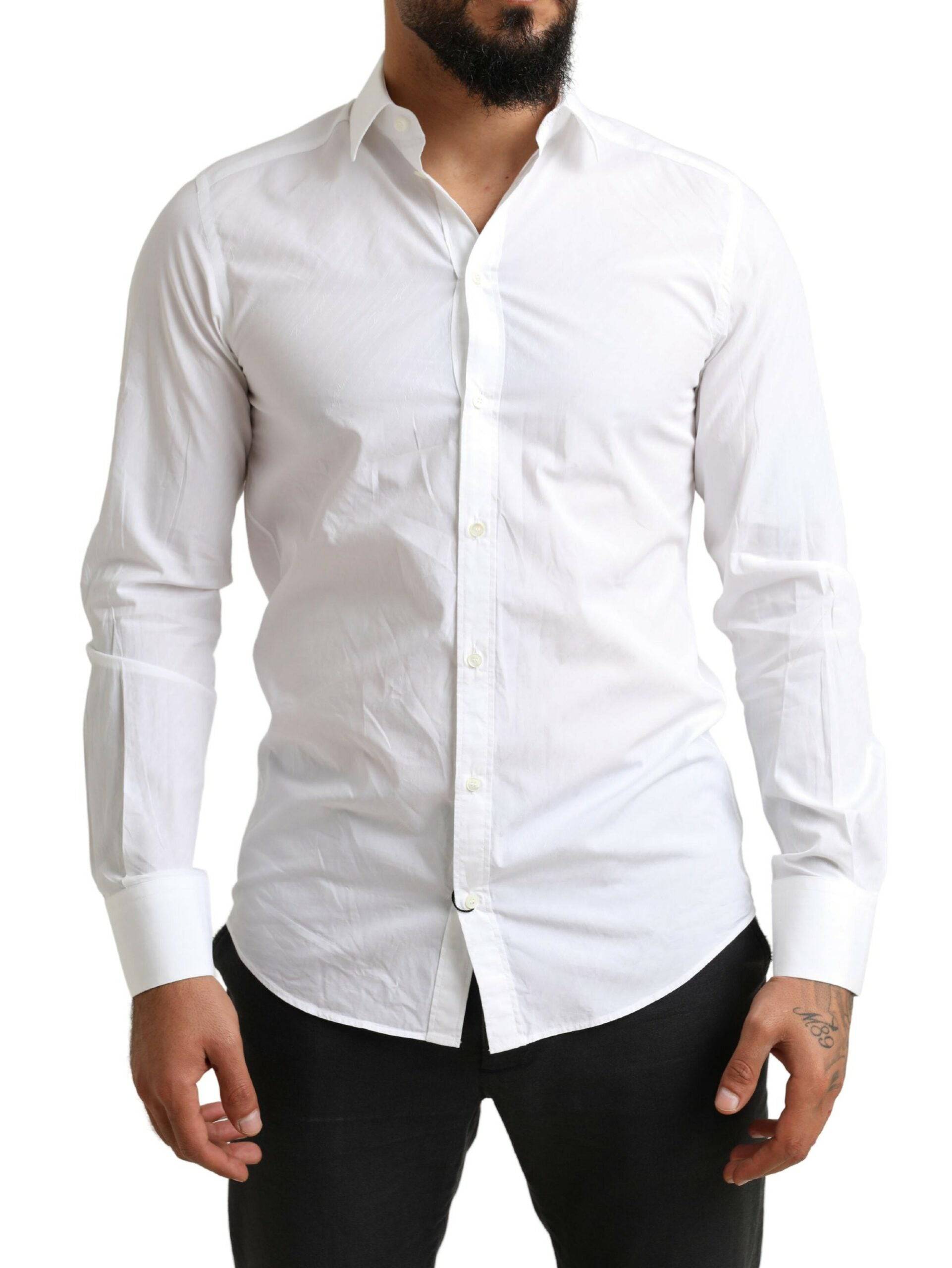 Chemise formelle blanche Dolce & Gabbana MARTINI en coton, élégante et sophistiquée, vue de face.