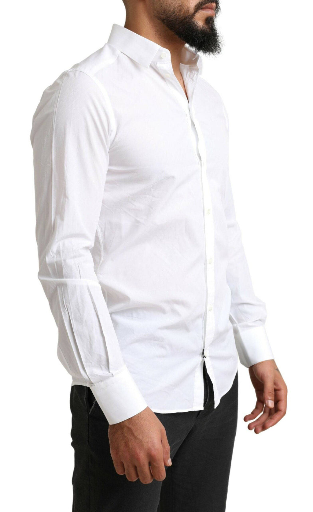 Chemise formelle blanche Dolce & Gabbana MARTINI en coton, style élégant, avec col classique et boutons visibles.