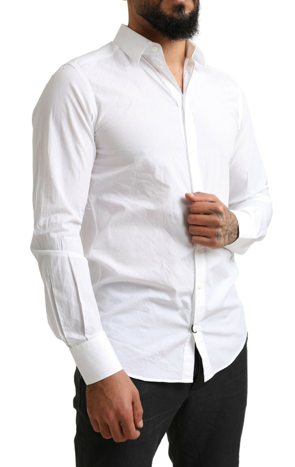 Chemise formelle blanche Dolce & Gabbana Martini en coton, vêtement élégant avec col classique et manches longues.