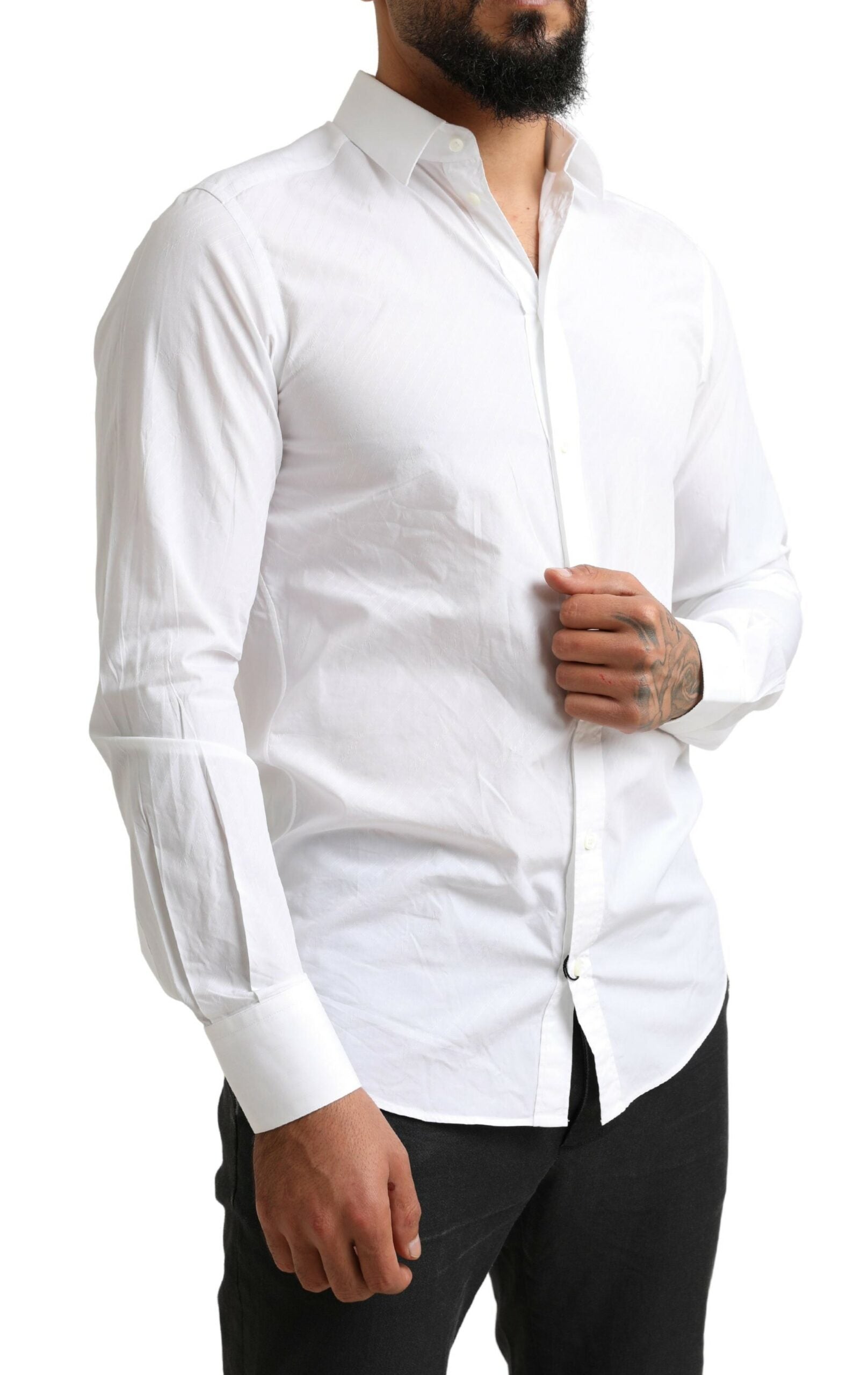 Chemise formelle blanche Dolce & Gabbana Martini en coton, vêtement élégant avec col classique et manches longues.