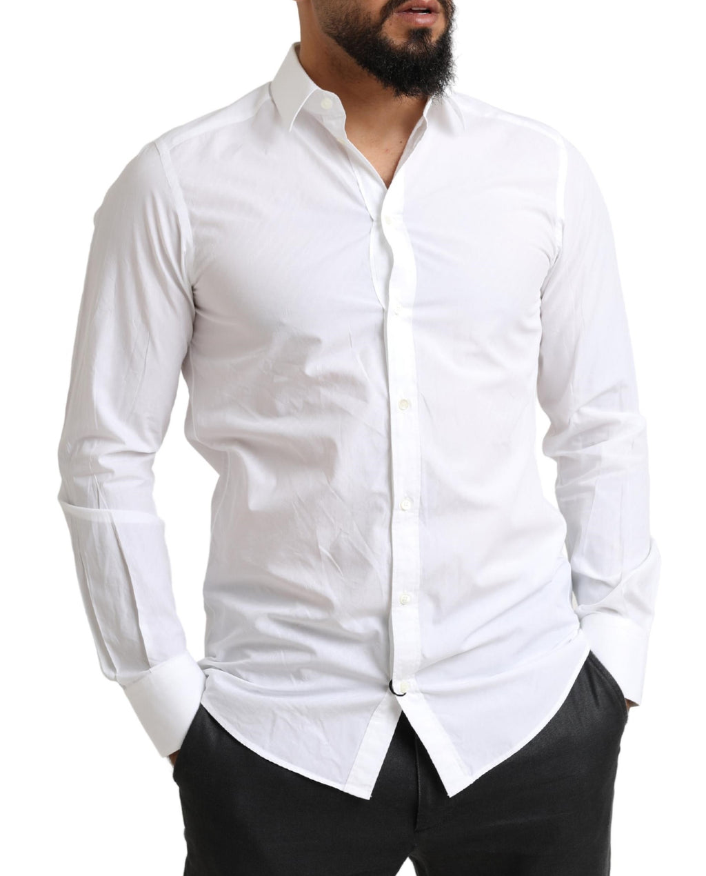 Chemise formelle blanche Dolce & Gabbana Martini en coton, élégante et sophistiquée, visible sur l'image.