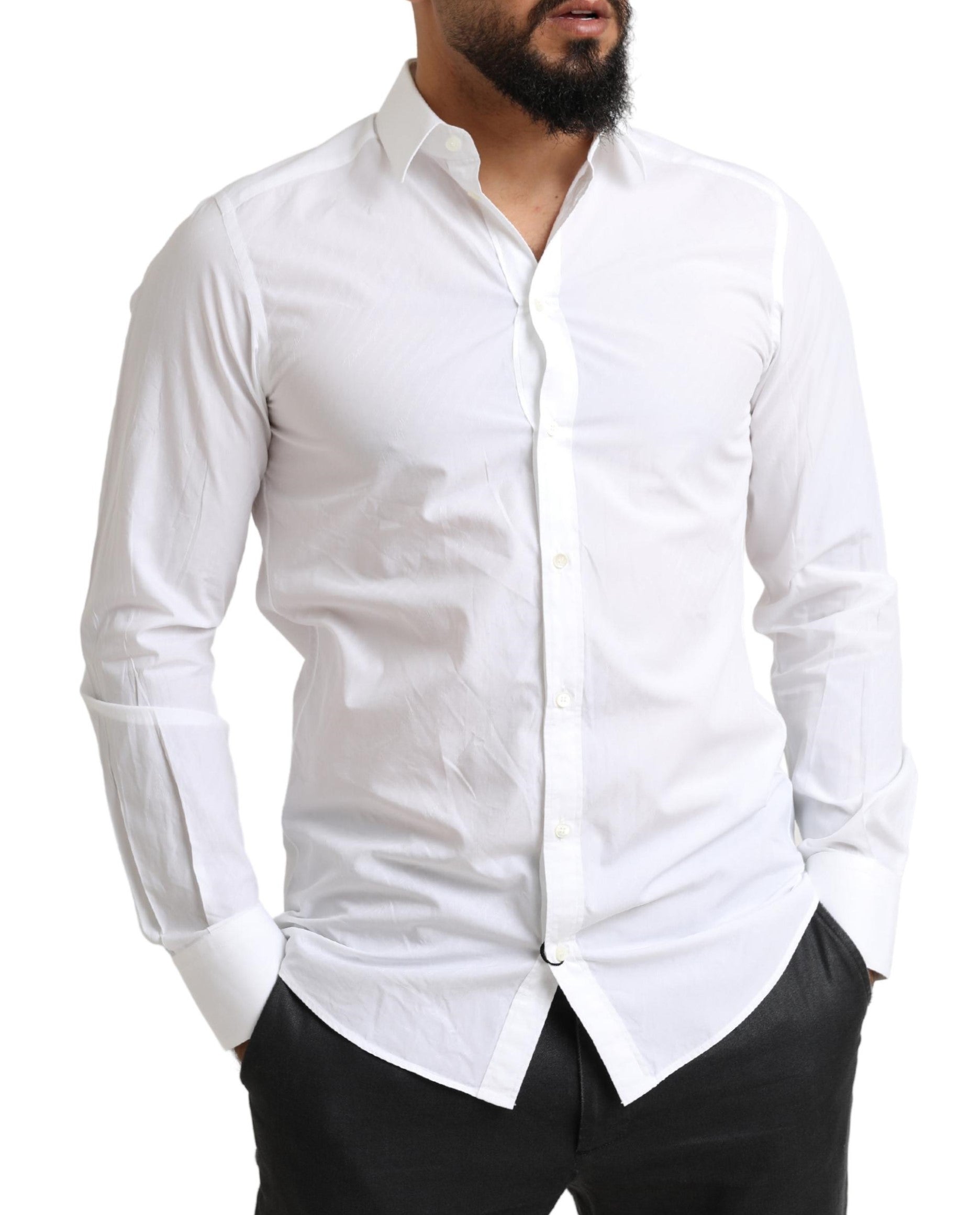 Chemise formelle blanche Dolce & Gabbana Martini en coton, élégante et sophistiquée, visible sur l'image.