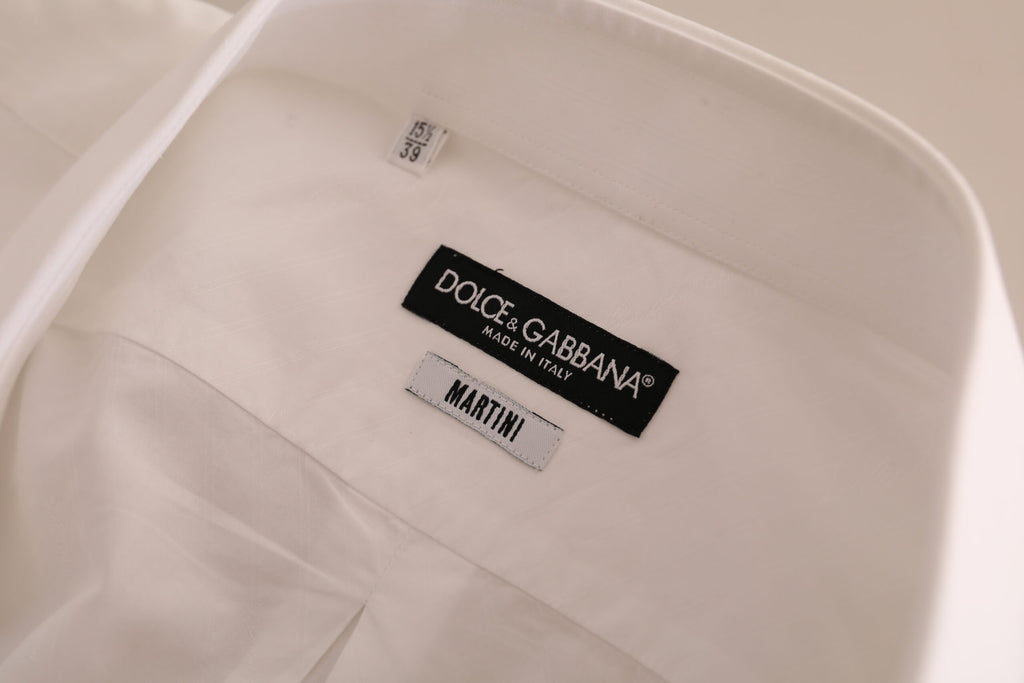 Chemise formelle blanche Dolce & Gabbana MARTINI en coton, élégante et sophistiquée, visible avec col et boutons.