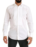 Chemise de smoking en coton blanc Dolce & Gabbana avec détails en or, vêtement formel élégant pour homme.