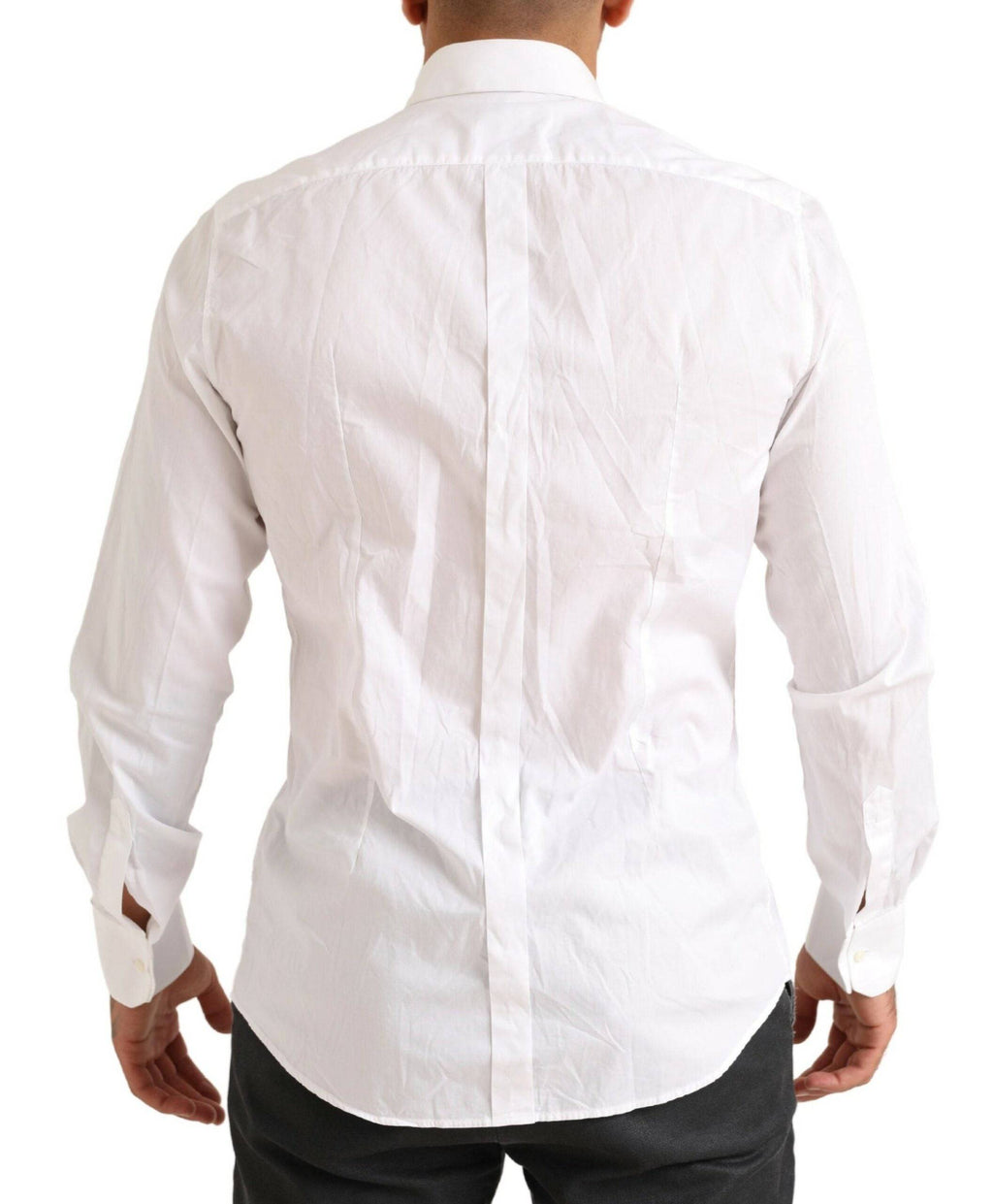 Chemise de smoking en coton blanc Dolce & Gabbana avec détails dorés, élégante chemise formelle pour femme.