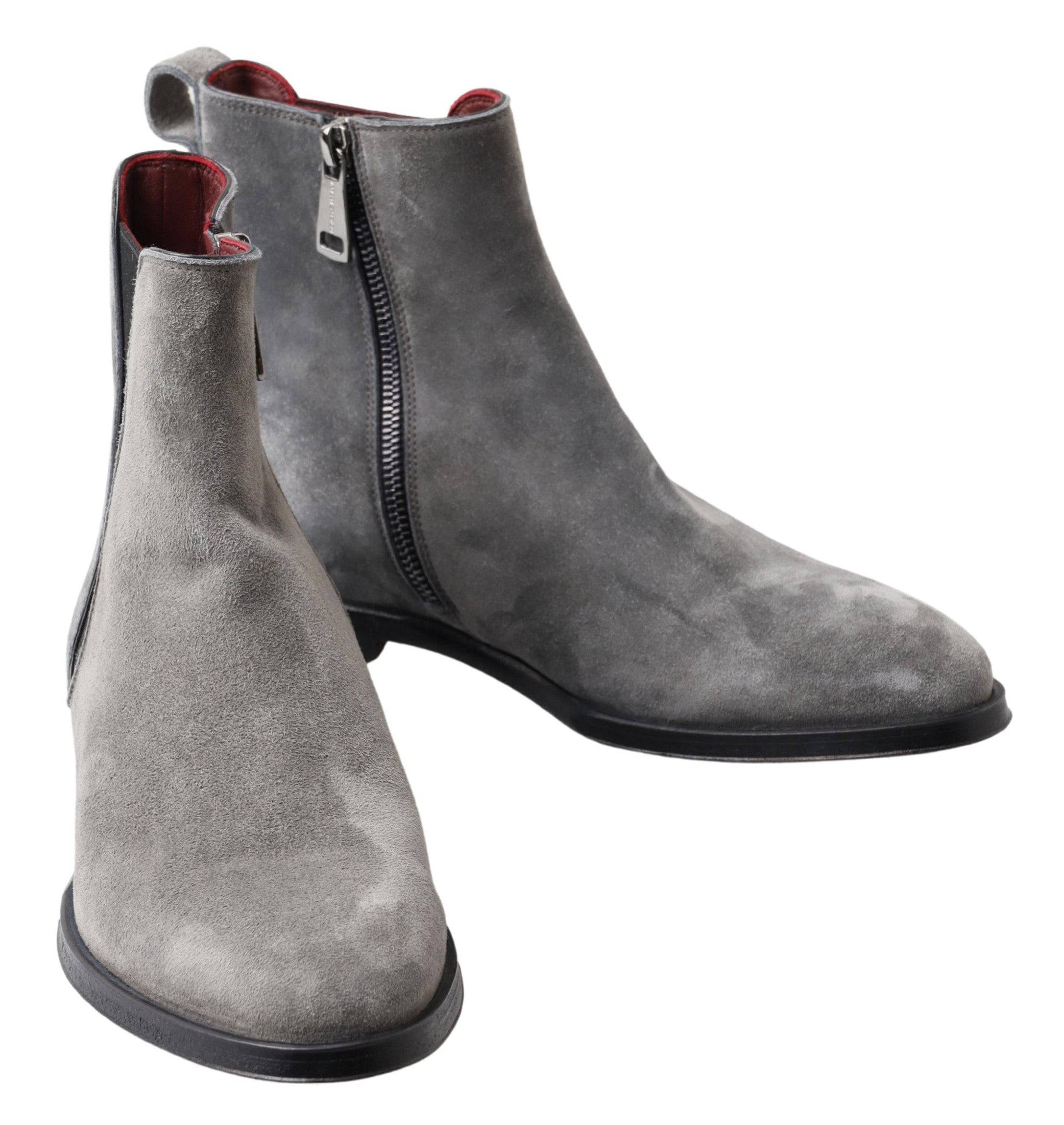Bottines en cuir gris pour homme de Dolce & Gabbana, chaussures à la cheville avec semelles en cuir élégantes.