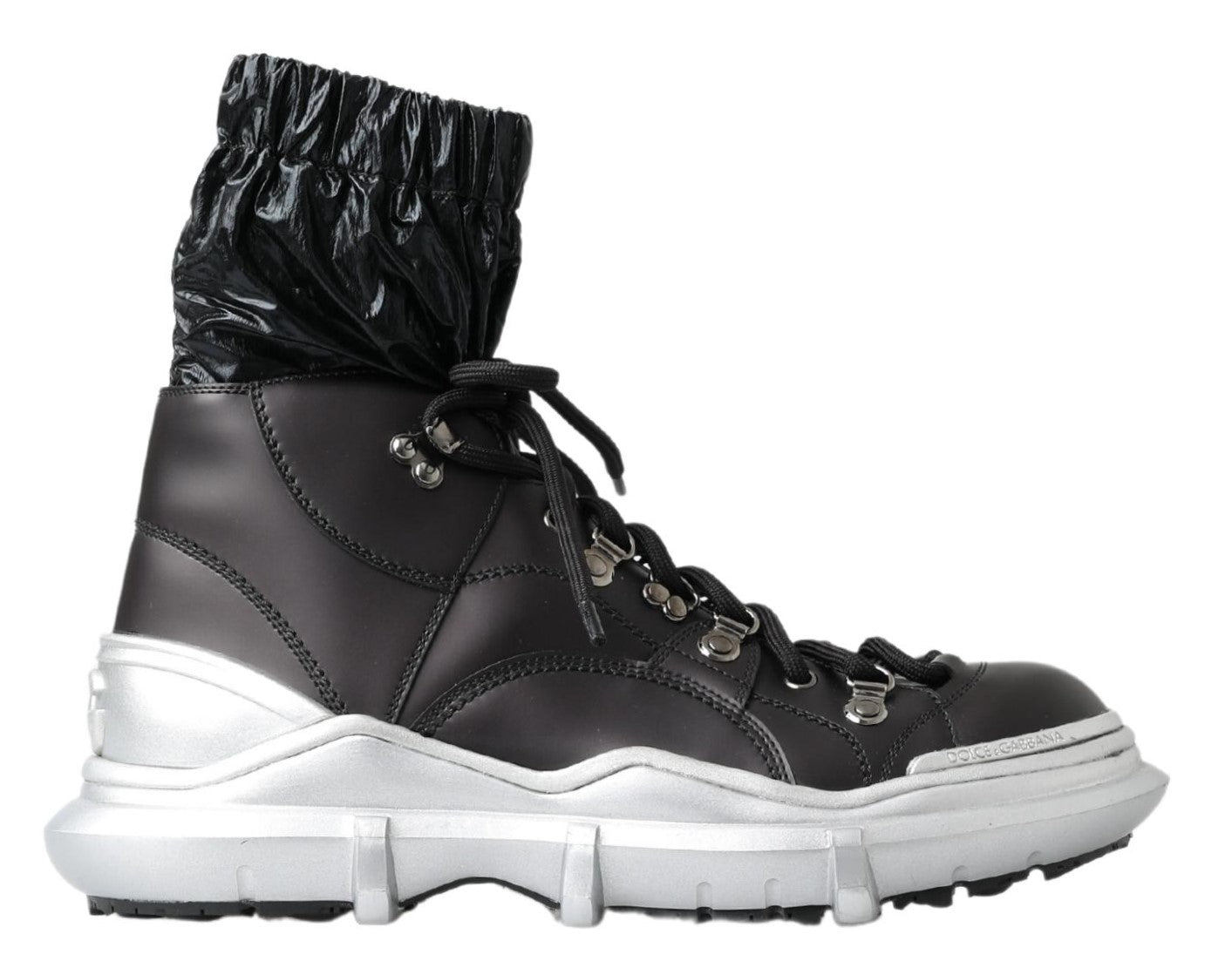 Chaussures sneakers hautes en nylon noir Dolce & Gabbana Galileo, vue de face avec détails du design moderne.