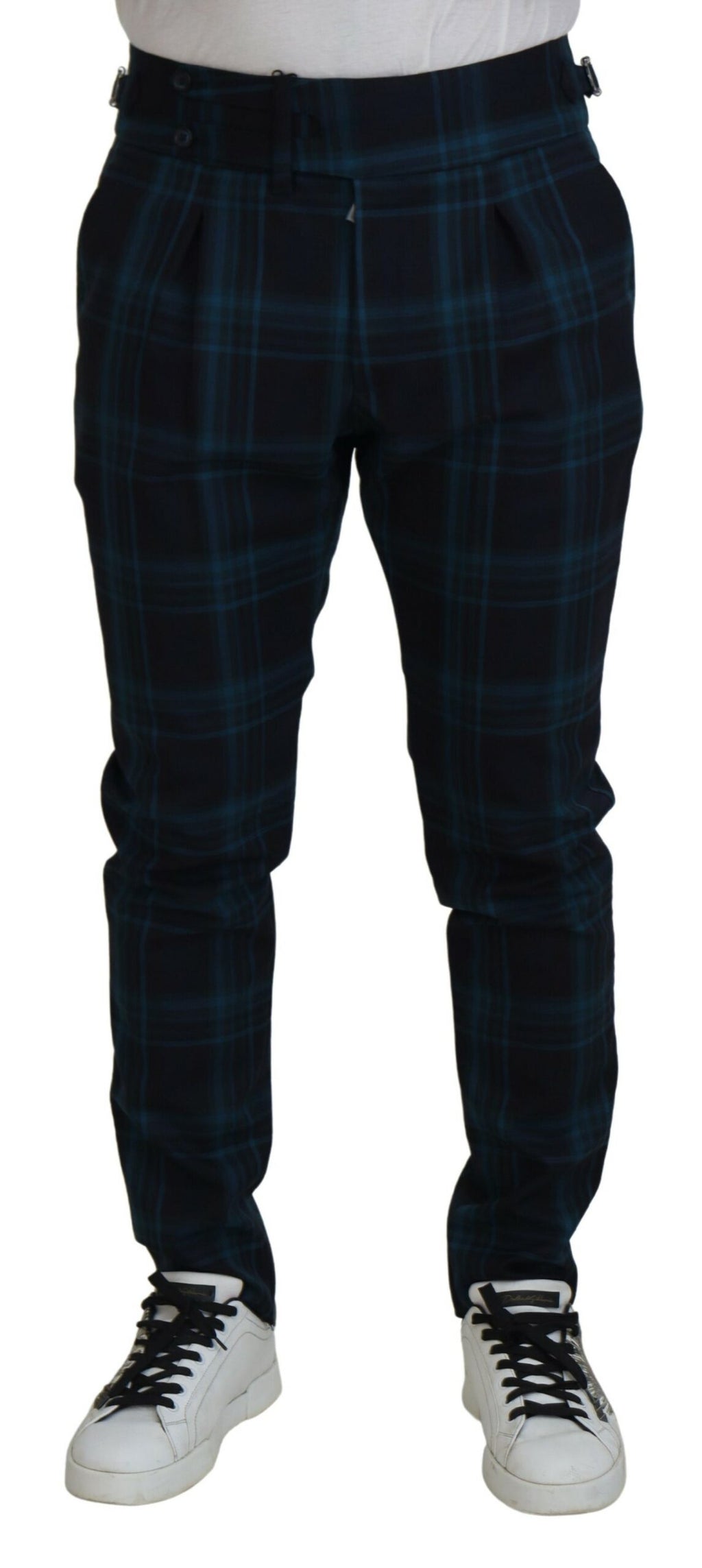 Pantalons en laine Dolce & Gabbana à carreaux bleus et violets, style élégant et sophistiqué pour homme.