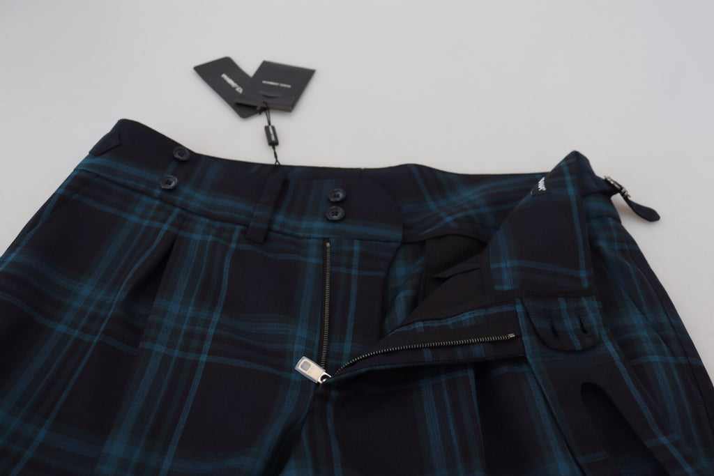 Pantalon en laine à carreaux bleu et violet de Dolce & Gabbana, coupe élégante et moderne.