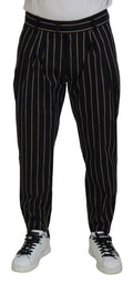 Pantalon en coton stretch noir et beige à rayures de Dolce & Gabbana, style élégant et confortable pour homme.