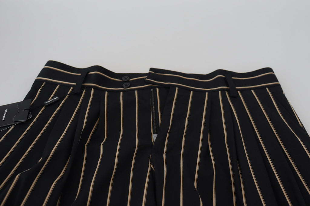 Pantalons en coton stretch à rayures noires et beiges de Dolce & Gabbana, coupe élégante et confortablement ajustée.