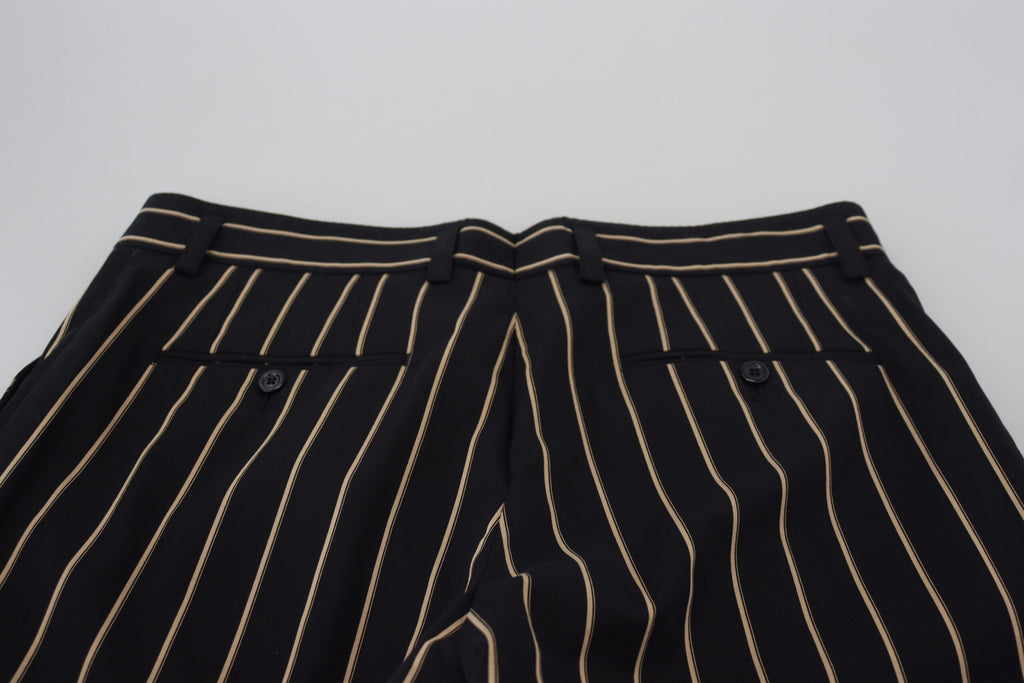 Pantalons en coton stretch noirs et beiges à rayures de Dolce & Gabbana, mode élégante et confortable pour femme.
