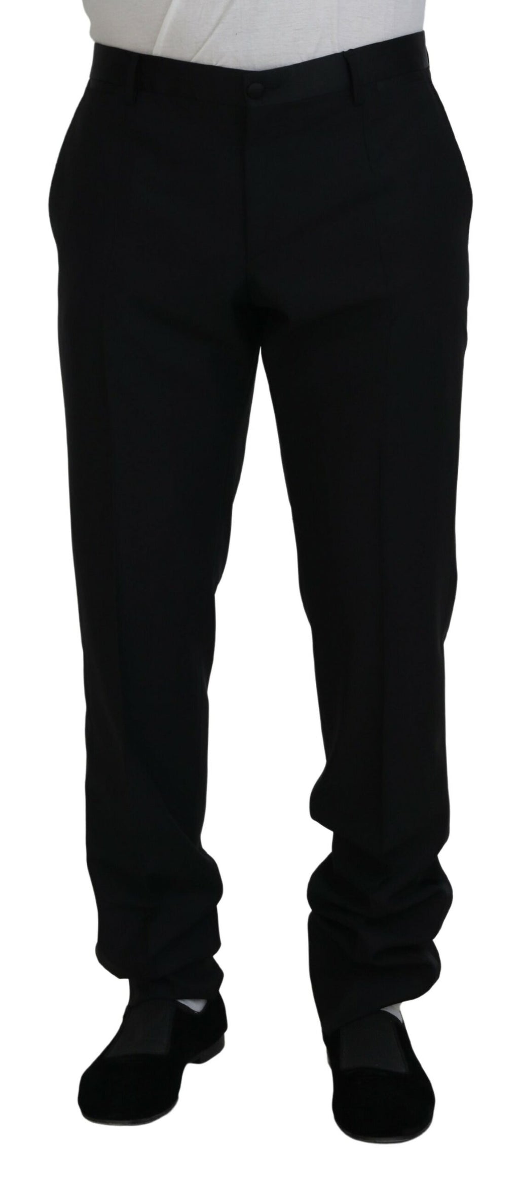 Pantalon en laine et soie noir de Dolce & Gabbana, robe élégante et sophistiquée pour femme.