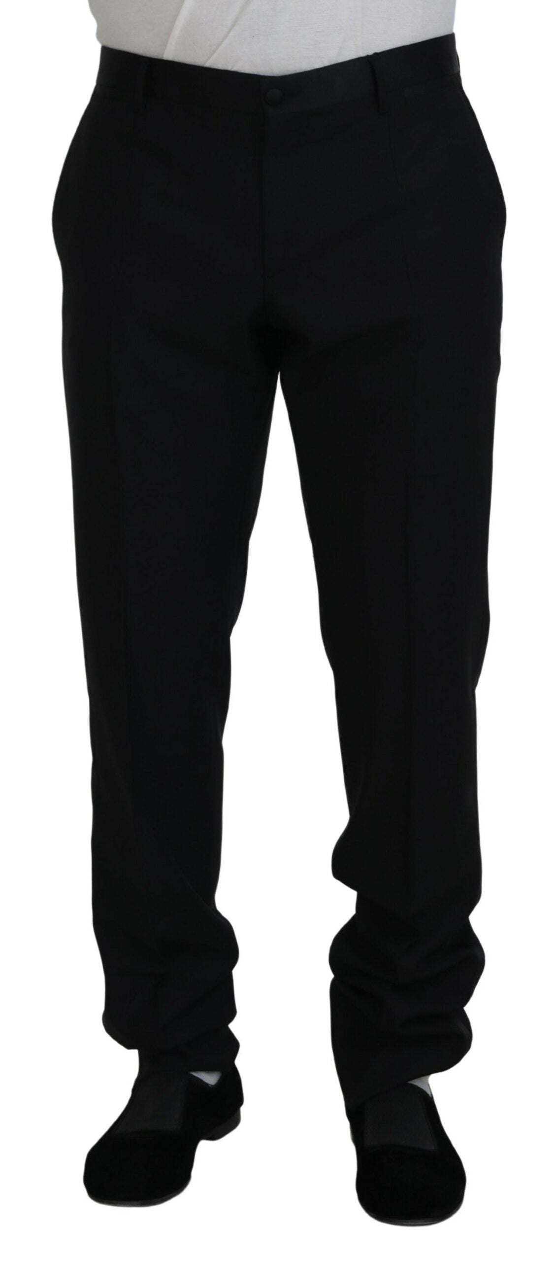 Pantalon en laine et soie noir de Dolce & Gabbana, robe élégante et sophistiquée pour femme.