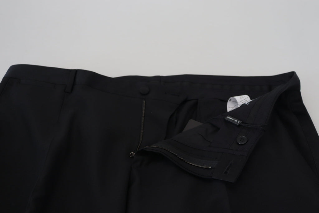 Pantalon en laine et soie noir Dolce & Gabbana, style élégant avec coupe ajustée et détails sophistiqués.