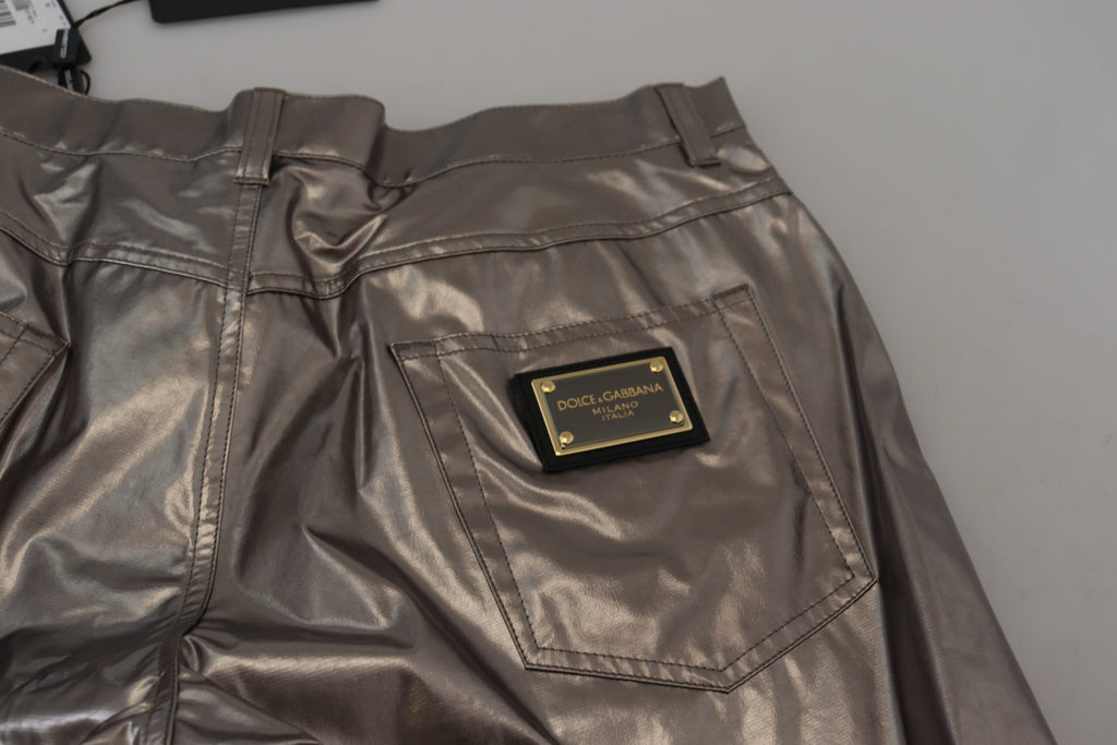 Pantalons en nylon stretch argentés de Dolce & Gabbana, finition métallique, élégants et ajustés, pour un style moderne et sophistiqué.