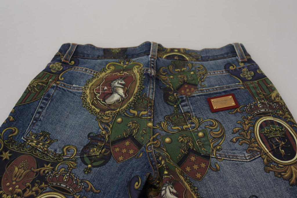 Jeans slim en coton Dolce & Gabbana bleu avec motif médaille, visibles sur l'image 4281417.