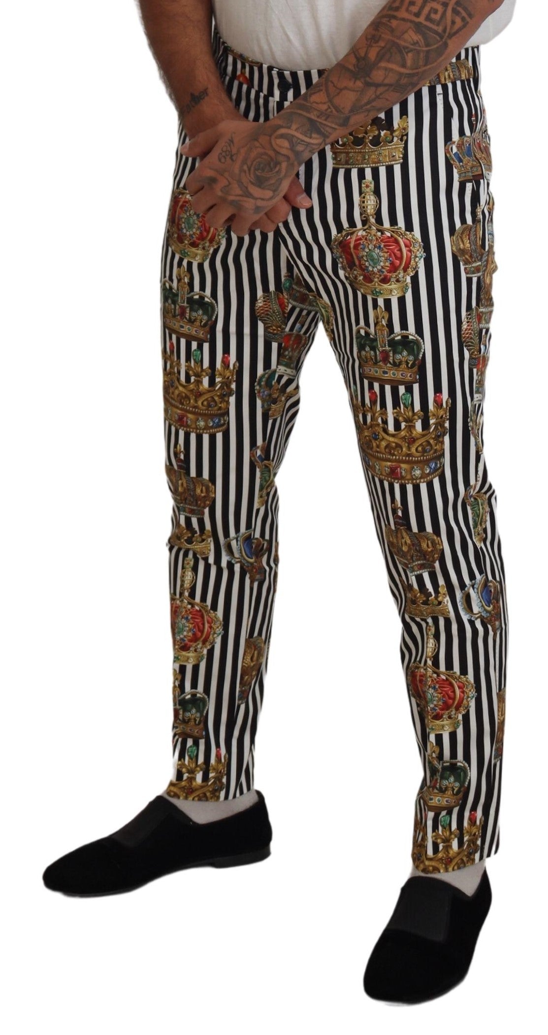 Pantalon Dolce & Gabbana en coton blanc, ajusté, avec une taille haute et une coupe élégante.