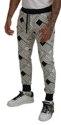 Pantalons de sport Dolce & Gabbana en coton noir et blanc, style décontracté, tissu confortable, vue de face.