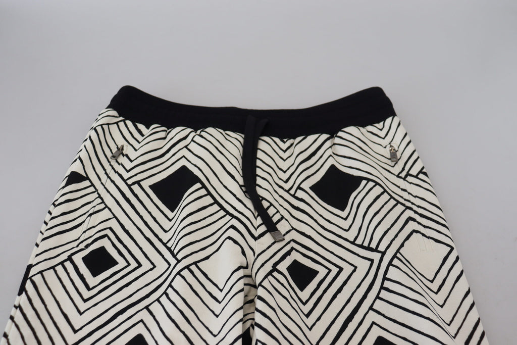 Pantalons de sport en coton noir et blanc Dolce & Gabbana, style décontracté avec coupe ajustée et détails modernes.