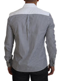 Chemise slim fit à rayures gris et blanc de Dolce & Gabbana, élégante et confortable, pour homme.