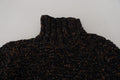 Pull en cachemire marron Dolce & Gabbana, pull à col roulé fait main, élégant et chaud, détails artisanaux visibles.