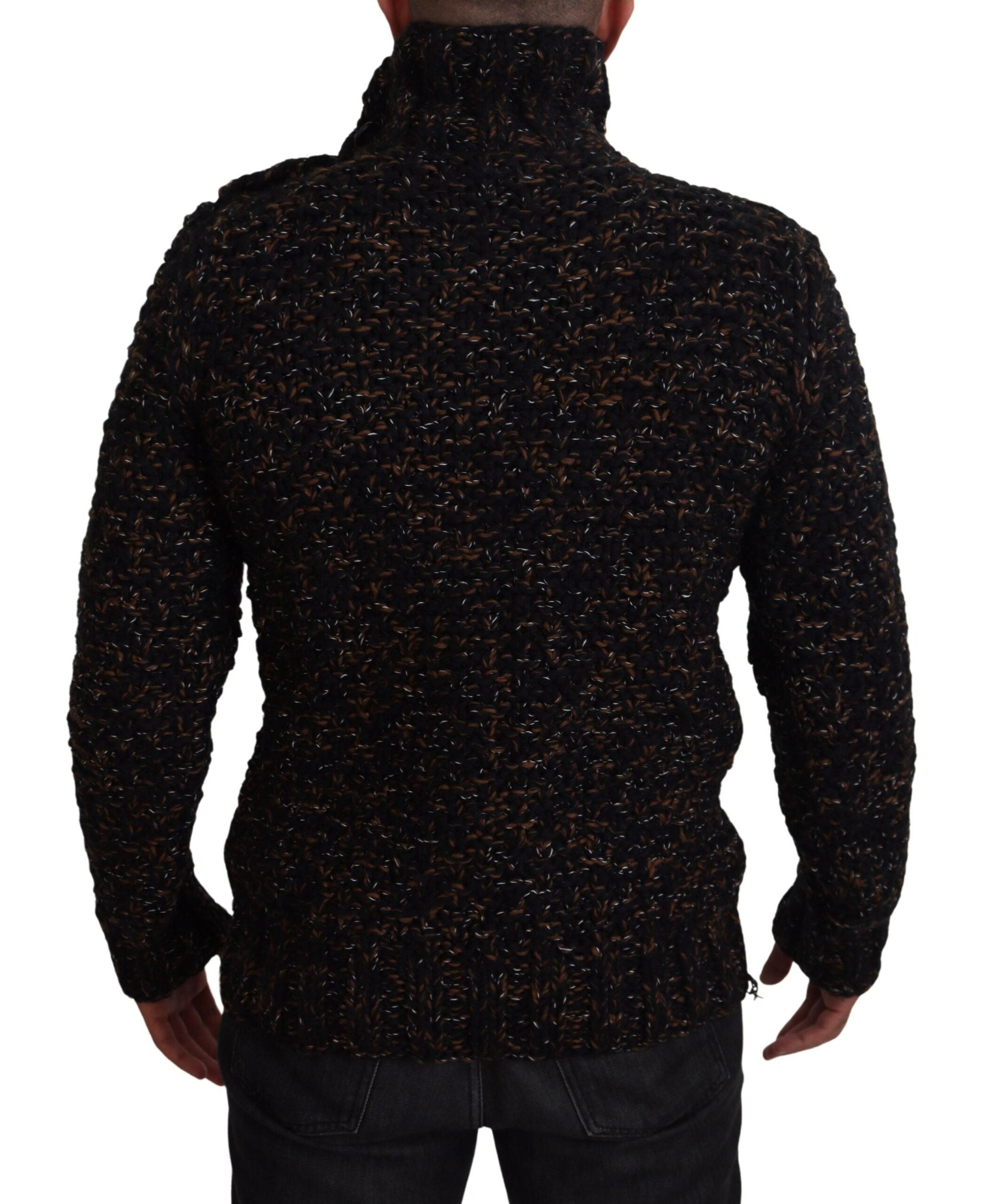 Pull encolure roulée marron Dolce & Gabbana, pull en laine fait main avec détails élégants et finition soignée.