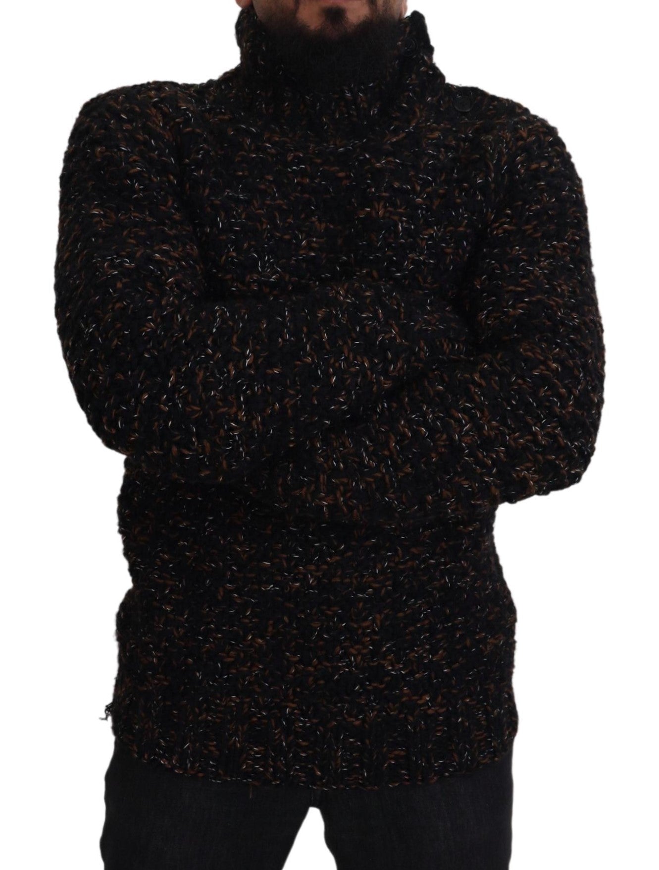 Pull en cachemire marron Dolce & Gabbana, pull-over à col roulé fait main, élégant et confortable pour l'hiver.