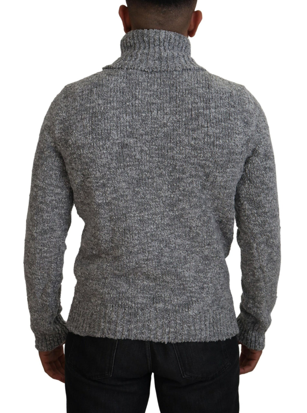 Pull en laine gris de Dolce & Gabbana avec col roulé, pull-over élégant et chaud pour homme.