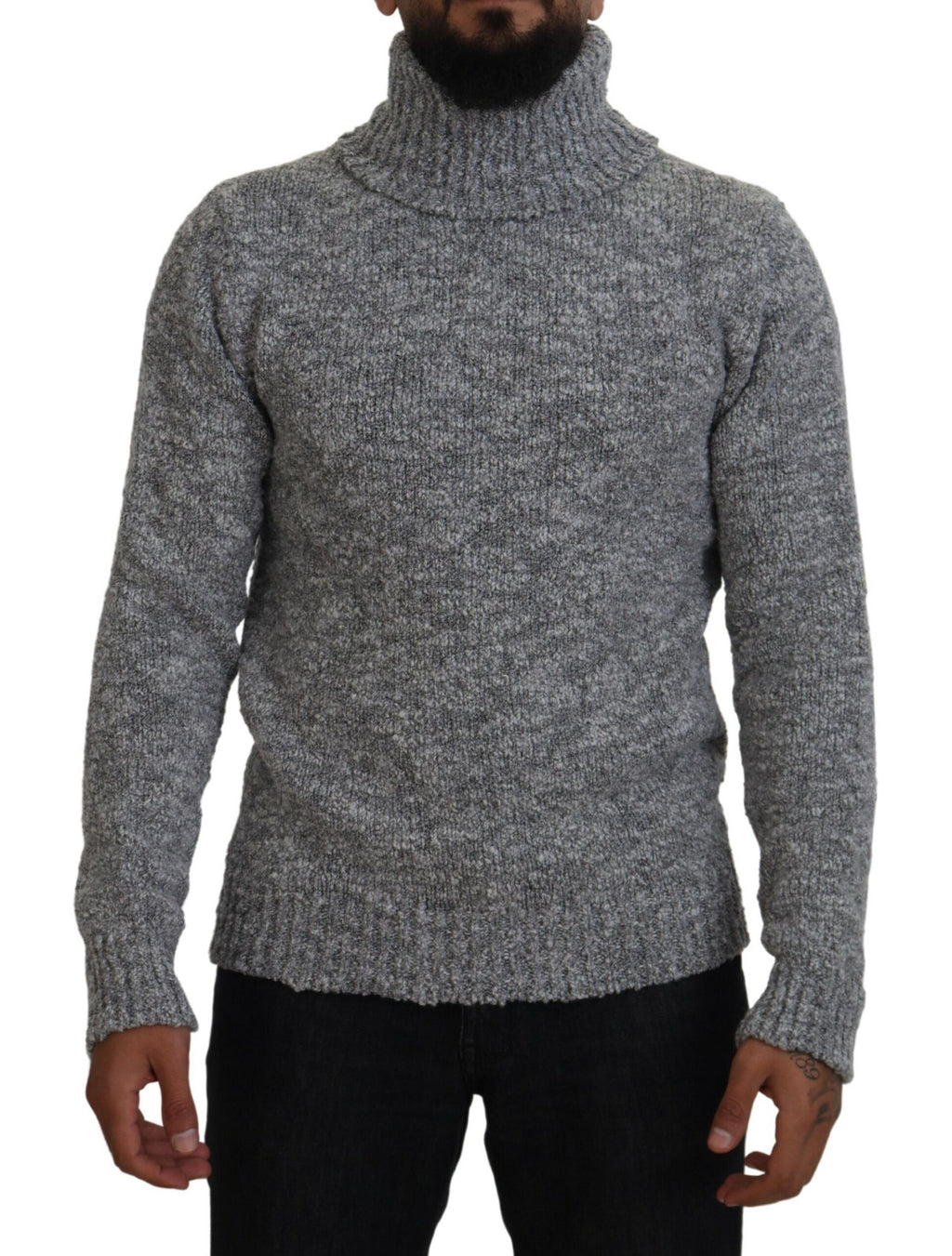 Pull ras de cou en laine gris de Dolce & Gabbana, pull-over élégant en tricot chaud et confortable.