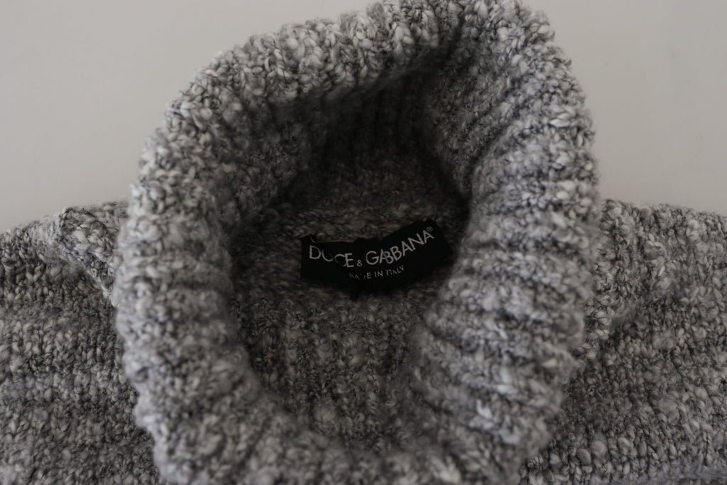 Pull en laine gris Dolce & Gabbana avec col roulé, pull-over élégant et chaud pour homme.