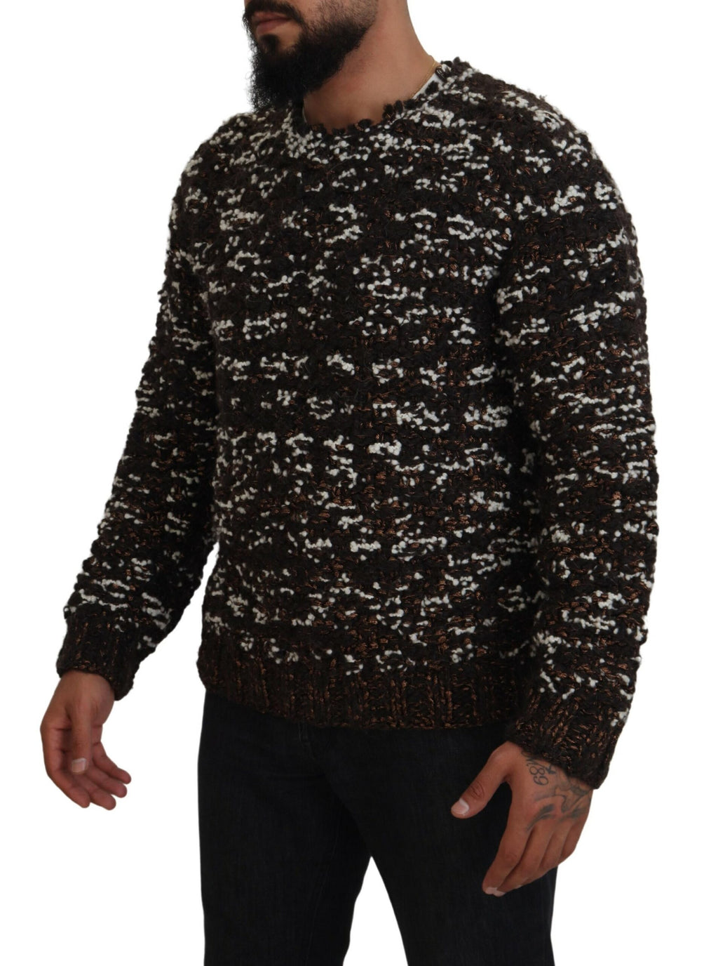 Pull en laine marron fait main de Dolce & Gabbana, chandail tricoté chaud et élégant en laine douce.