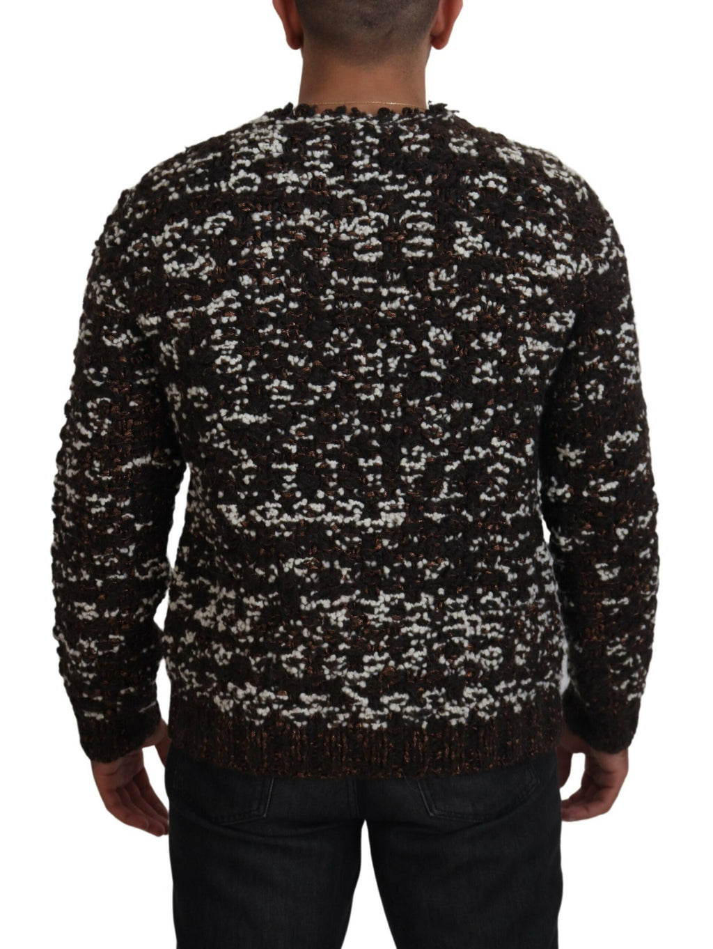 Pull en laine marron fait main de Dolce & Gabbana, sweater en tricot chaud et élégant, visible avec détails tissés.