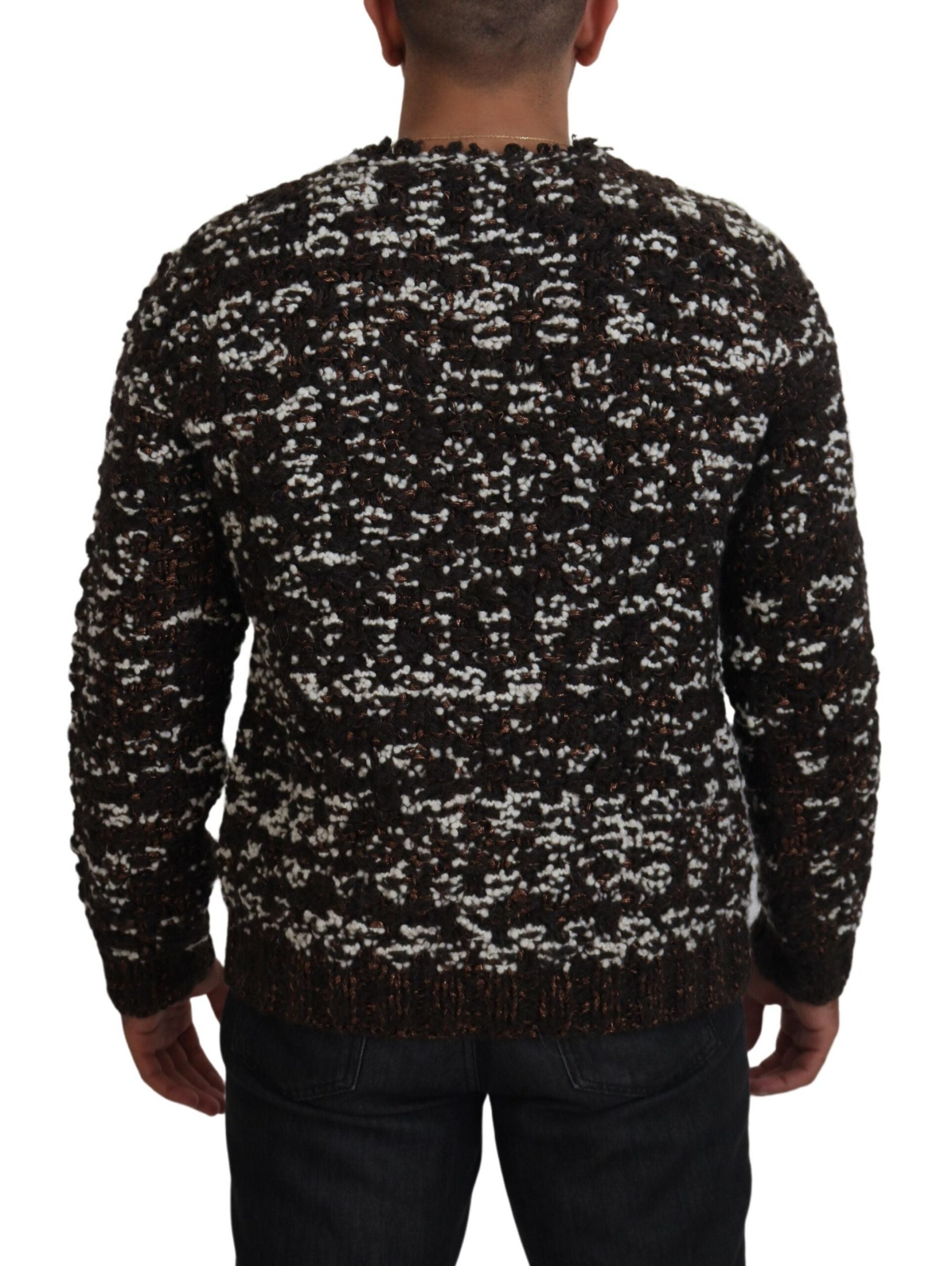Pull en laine marron fait main de Dolce & Gabbana, sweater en tricot chaud et élégant, visible avec détails tissés.