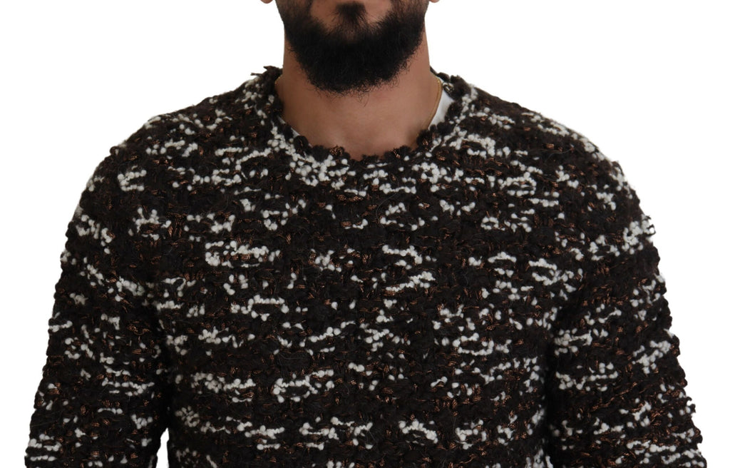 Pull en laine marron Dolce & Gabbana, tricoté à la main, avec détails texturés et coupe classique.