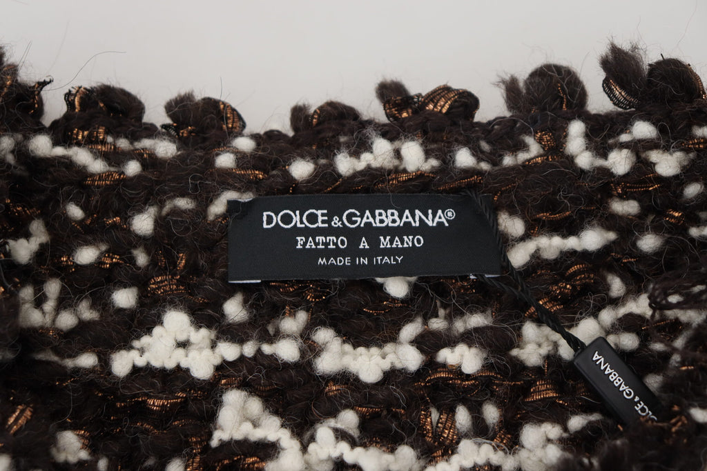 Pull en laine marron fait main de Dolce & Gabbana, tricoté, avec détails élégants et texture visible.