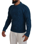 Pull en laine alpaga tricotée bleue de Dolce & Gabbana, pull-over élégant avec style classique et confort.