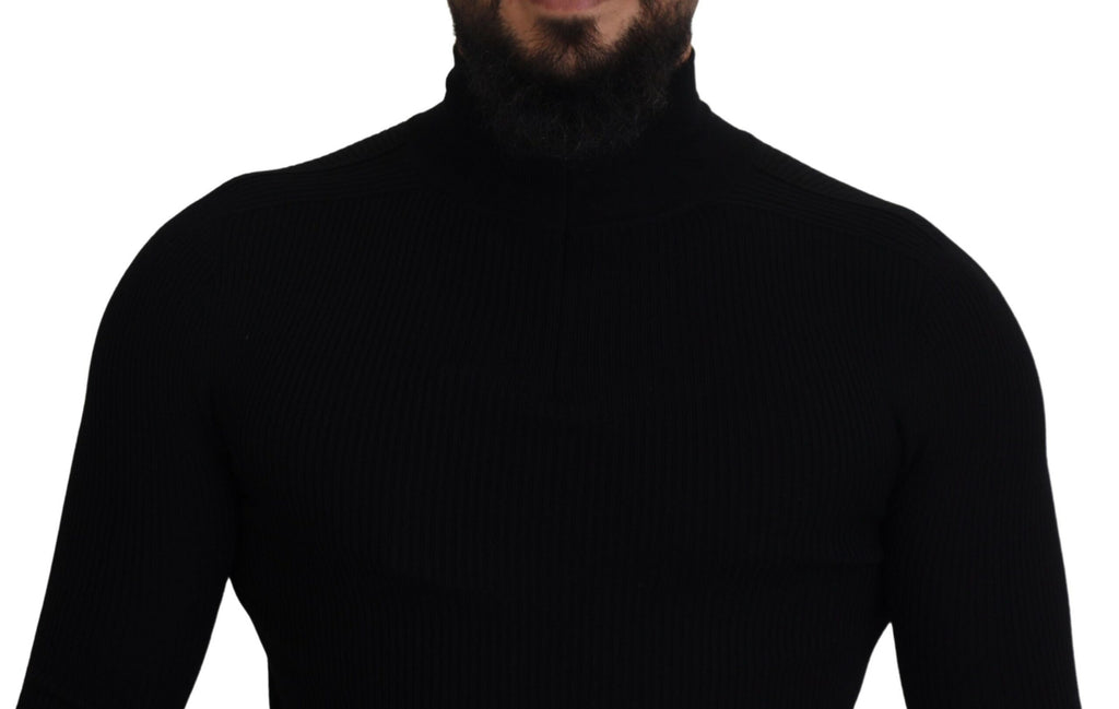 Pull en cachemire noir Dolce & Gabbana avec col montant à demi-zip, doux et élégant pour homme.