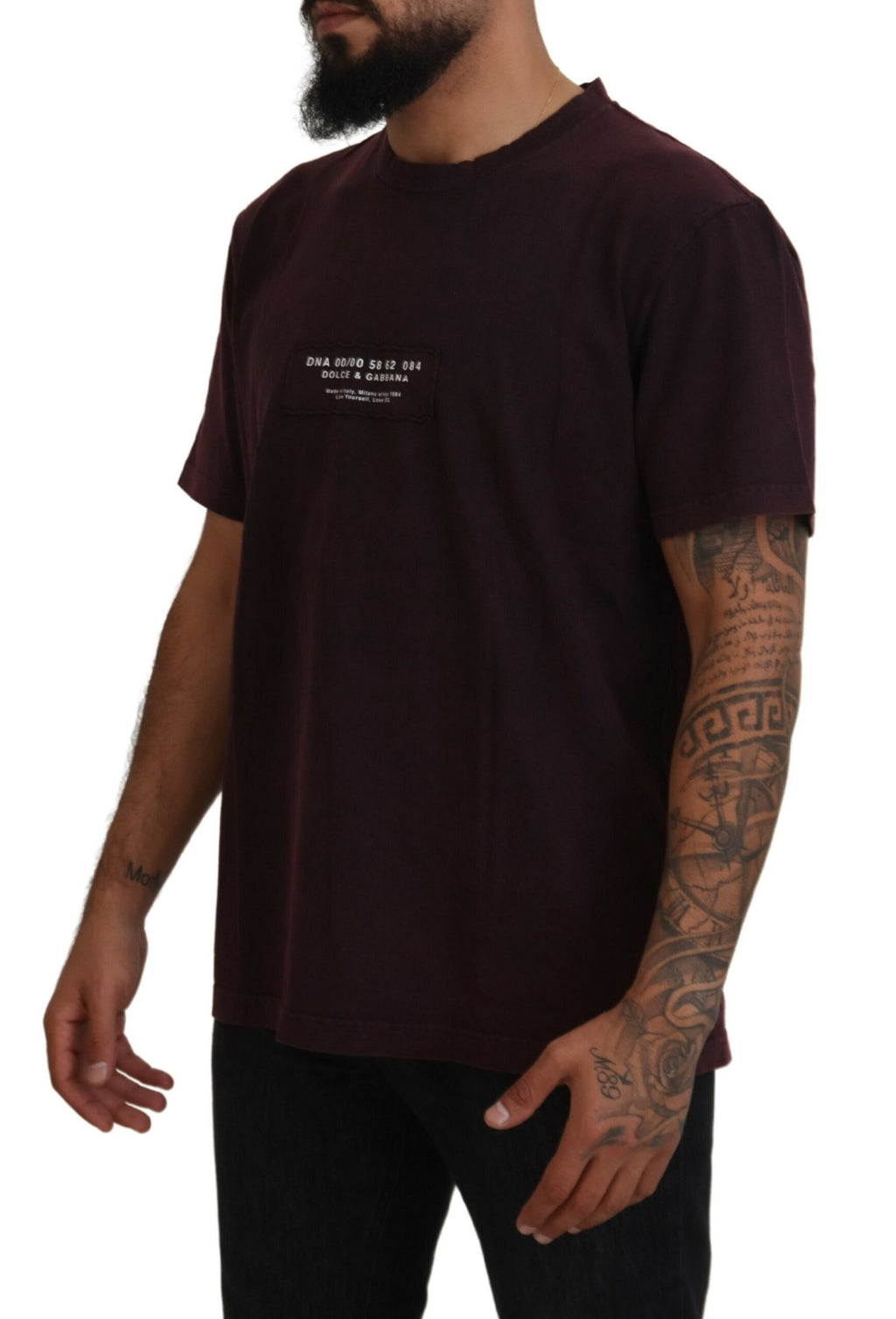 T-shirt à manches courtes Dolce & Gabbana Bordeaux avec col rond, tissu confortable, vue de face.