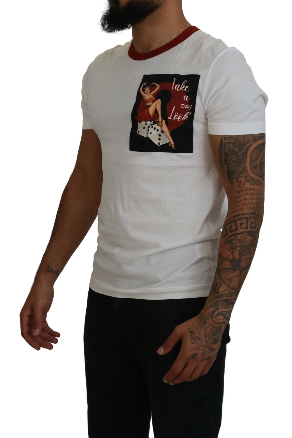 T-shirt blanc en coton Dolce & Gabbana à logo imprimé sur le devant, col rond et style décontracté.