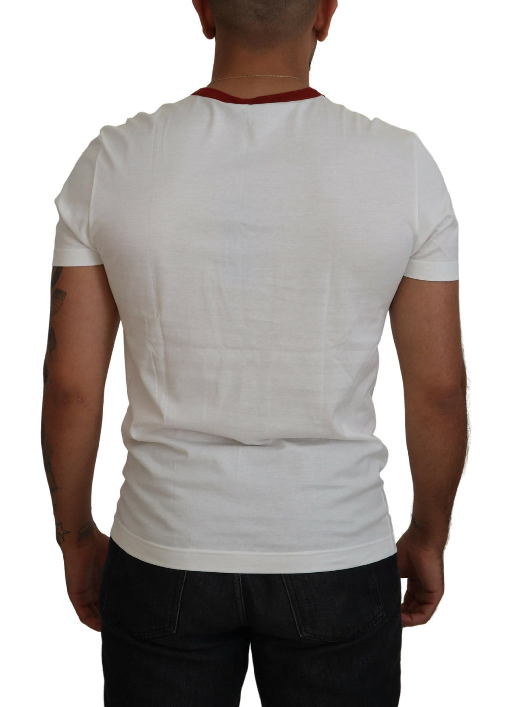 T-shirt blanc en coton Dolce & Gabbana avec logo imprimé, col rond et style décontracté pour homme.