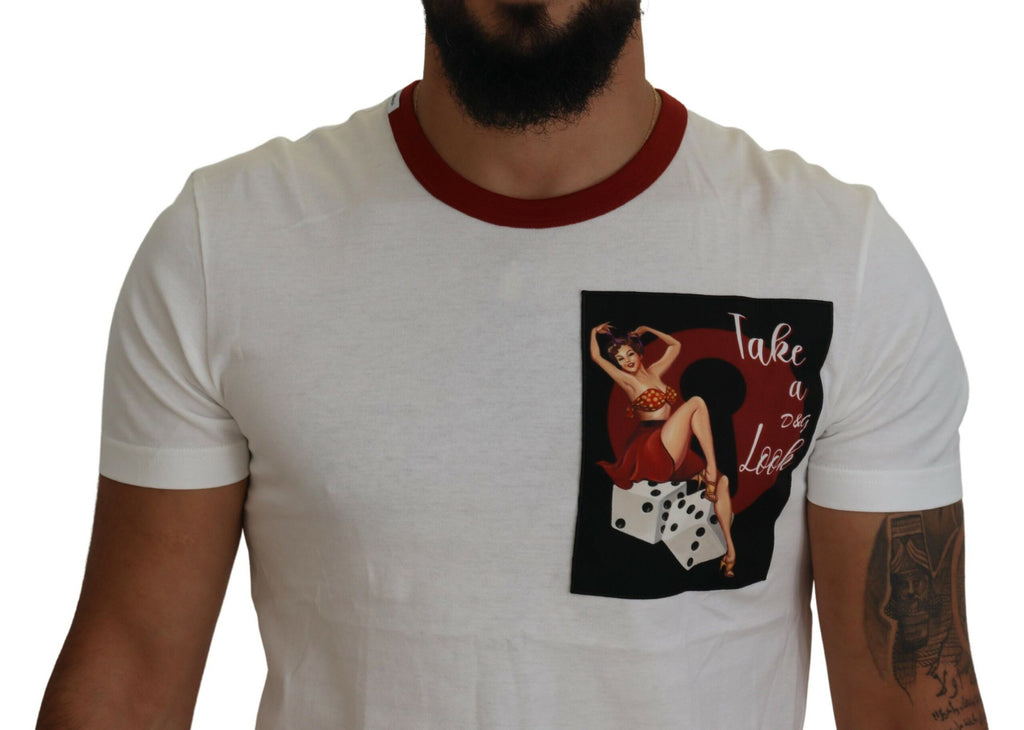 T-shirt blanc en coton Dolce & Gabbana avec logo imprimé, col rond et coupe décontractée.