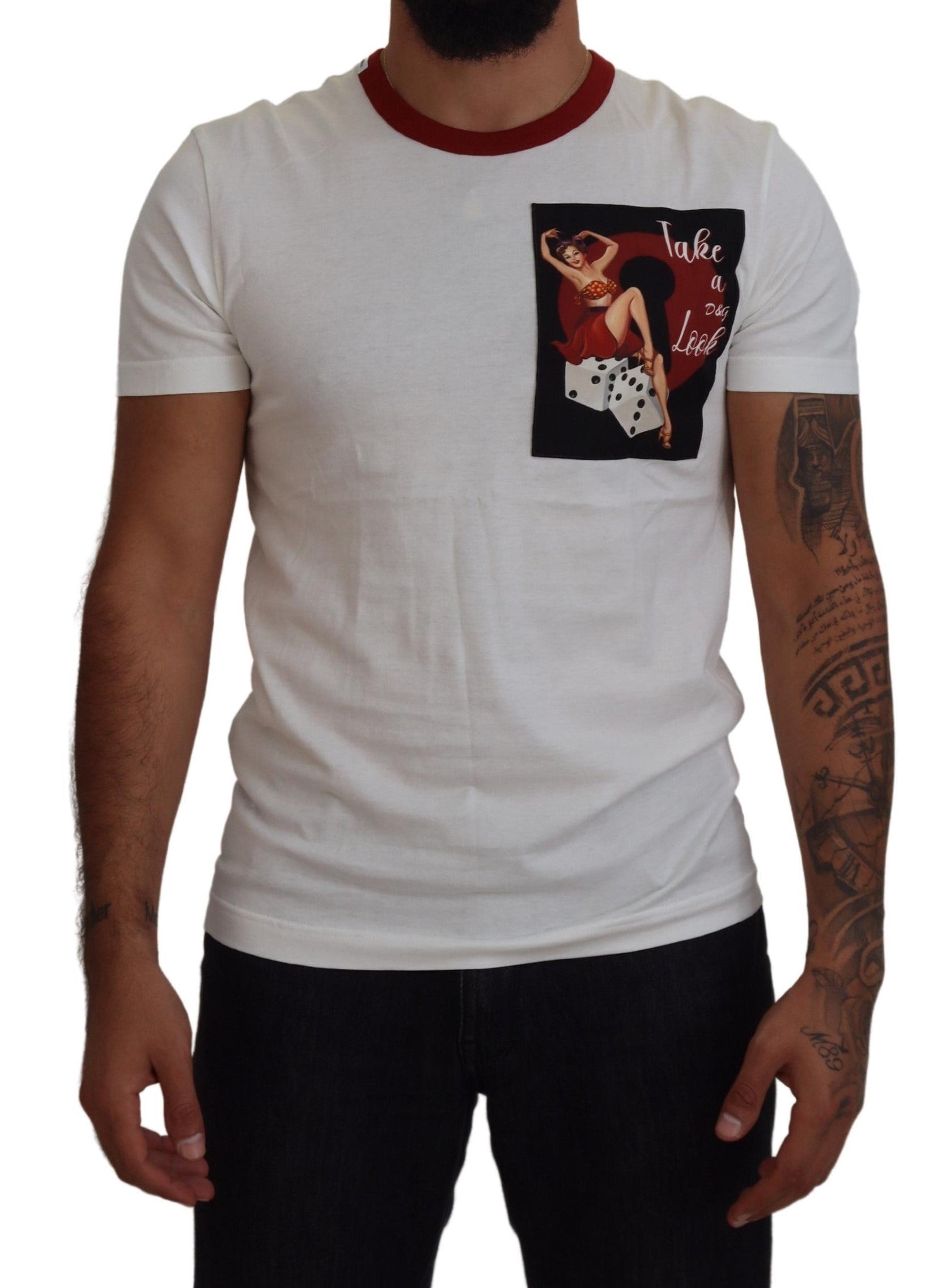 T-shirt blanc en coton Dolce & Gabbana avec logo imprimé, col rond et design décontracté pour homme.