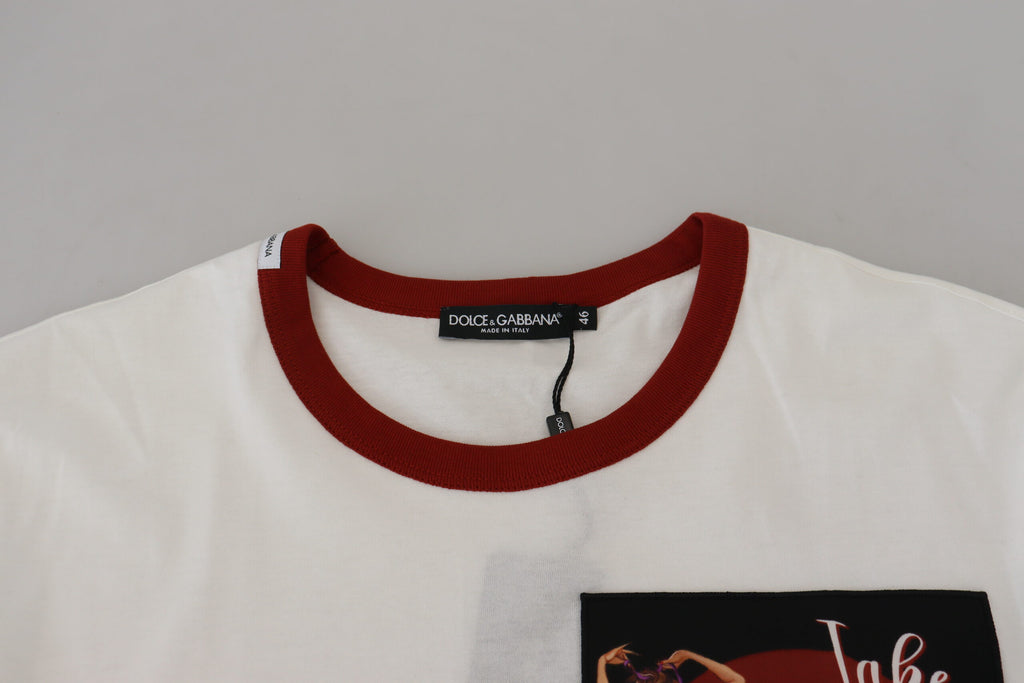T-shirt blanc en coton Dolce & Gabbana avec logo imprimé, col ras du cou, style décontracté et moderne.